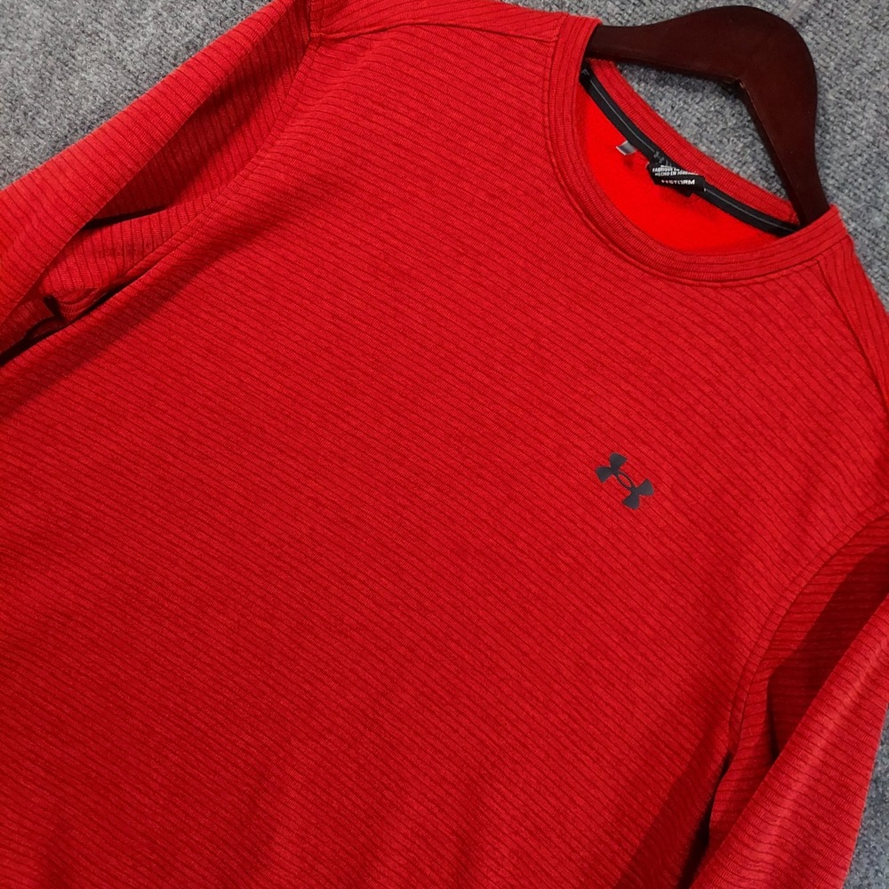 Under Armour Golf Sweater Men XL Red Storm Fleece Ribbed Crew Neck Pullover